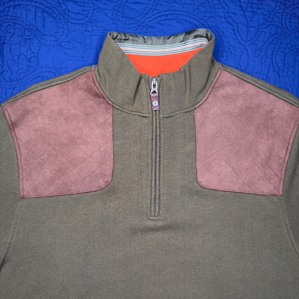 Orvis Olive Green Quarter Zip Sweatshirt Quilted Shooting Patches Men's L